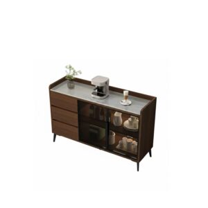 Solid Wood Dining Cabinet with Rock Slab Countertop