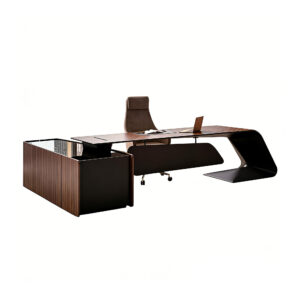 Modern Ebony Executive Desk with Side Cabinet