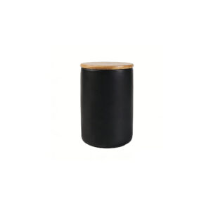 Matte Black Ceramic Storage Jar with Bamboo Lid
