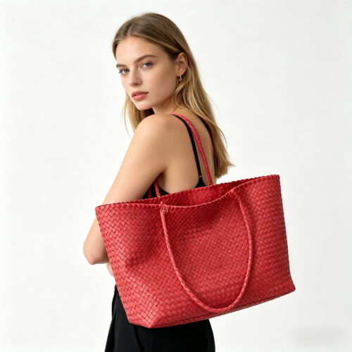 Woven PU Leather Shoulder Tote