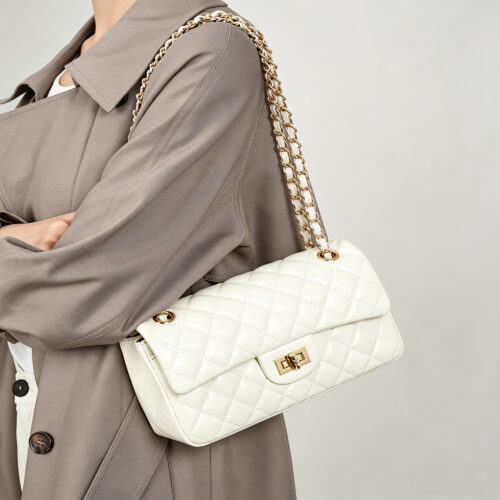 Quilted Cowhide Leather Chain Shoulder Bag