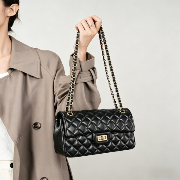 Quilted Cowhide Leather Chain Shoulder Bag