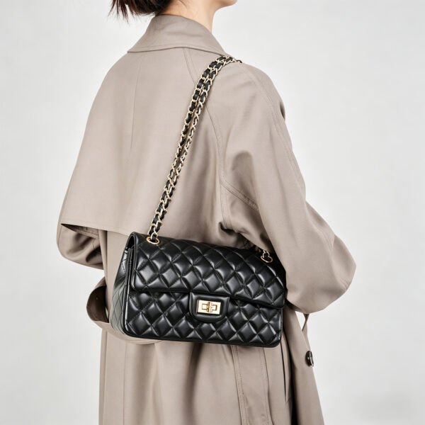 Quilted Cowhide Leather Chain Shoulder Bag