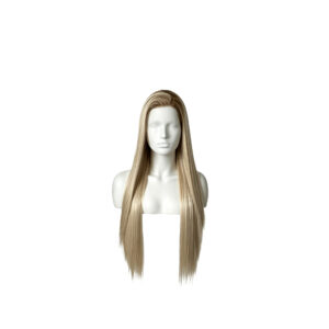 Ash Blonde Lace Front Wig Long Straight Synthetic Hair for Cosplay and Daily Wear