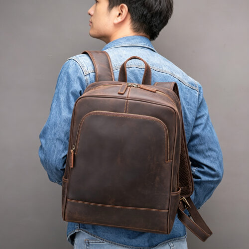 Leather Backpack with Contrast Stitching