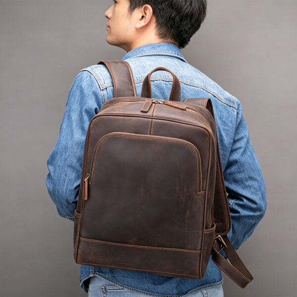 Leather Backpack with Contrast Stitching