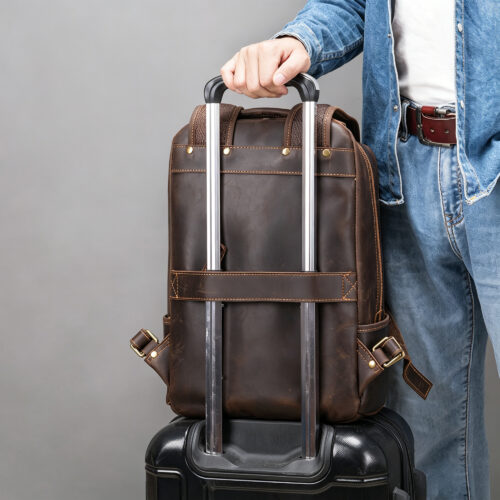 Leather Backpack with Contrast Stitching