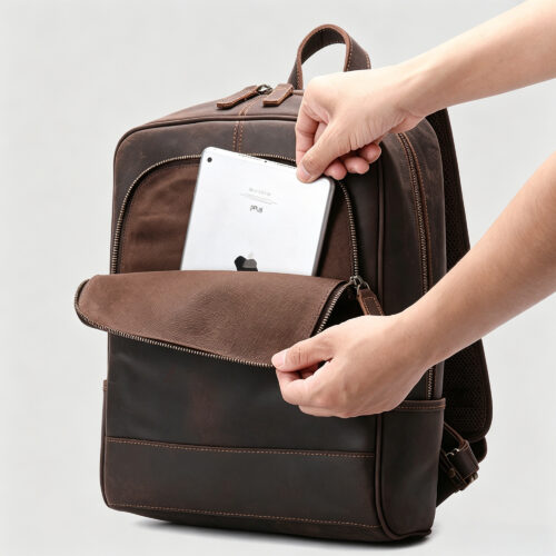 Leather Backpack with Contrast Stitching