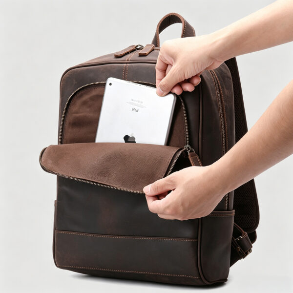 Leather Backpack with Contrast Stitching