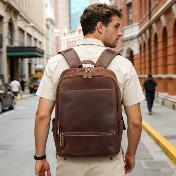 Leather Backpack with Front Zip Pocket