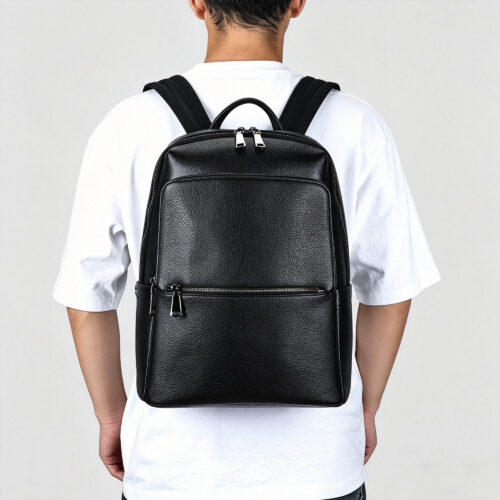 Leather Backpack with Front Zip Pocket