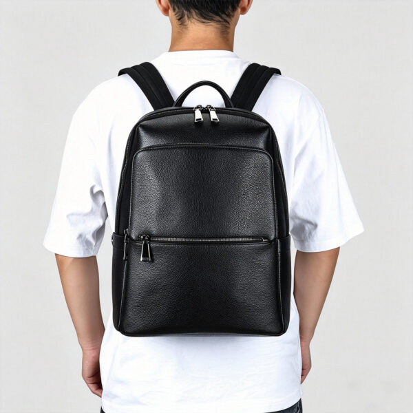 Leather Backpack with Front Zip Pocket