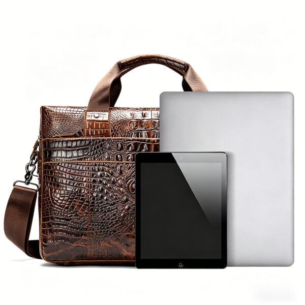 Croc-Embossed Cowhide Leather Briefcase
