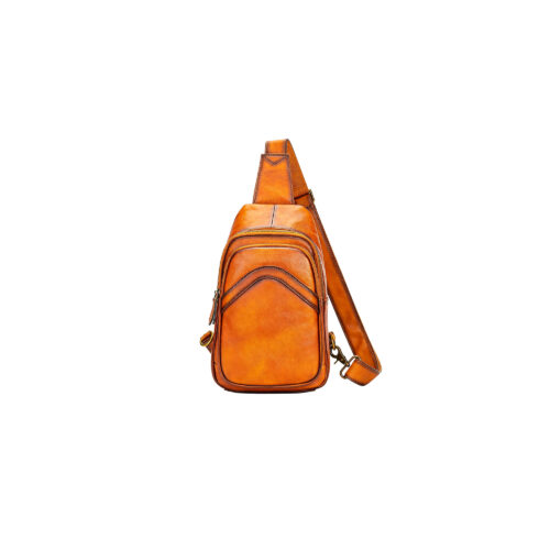 Cowhide Leather Sling Bag with Curved Front Pocket