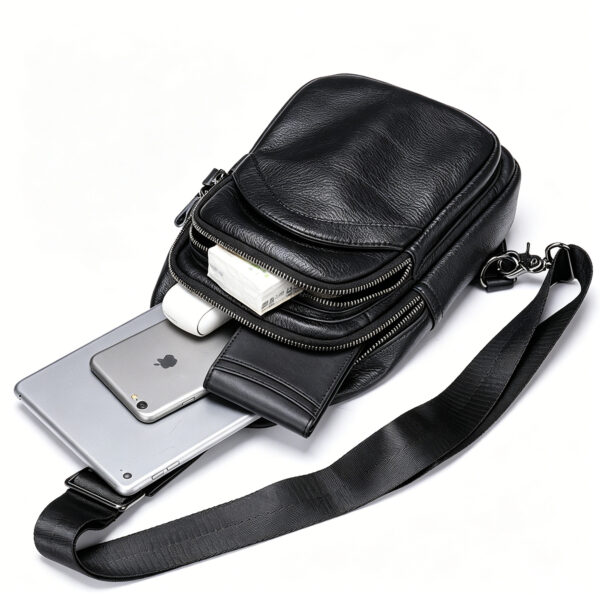 Cowhide Leather Sling Bag with Curved Front Pocket