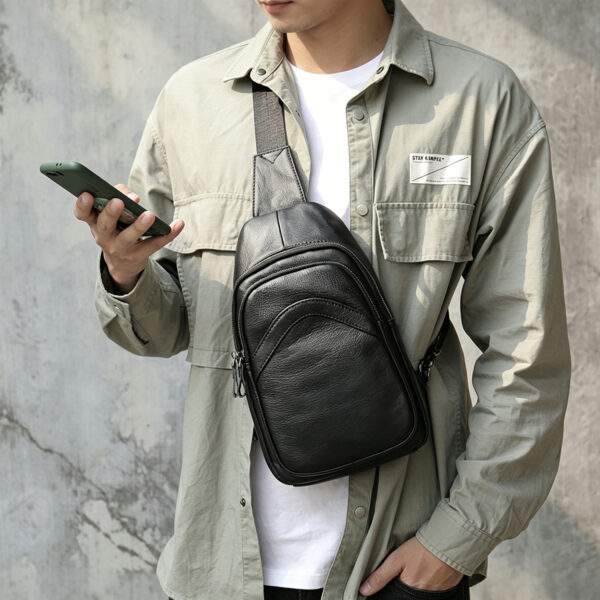 Cowhide Leather Sling Bag with Curved Front Pocket