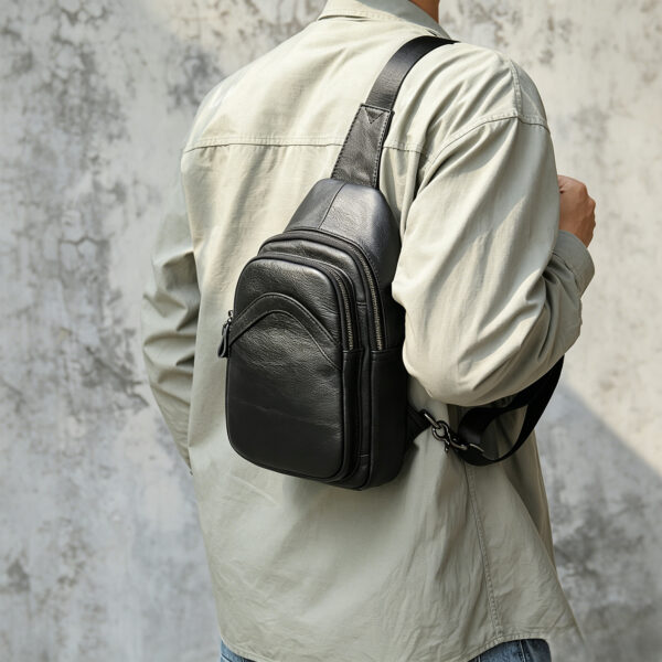 Cowhide Leather Sling Bag with Curved Front Pocket