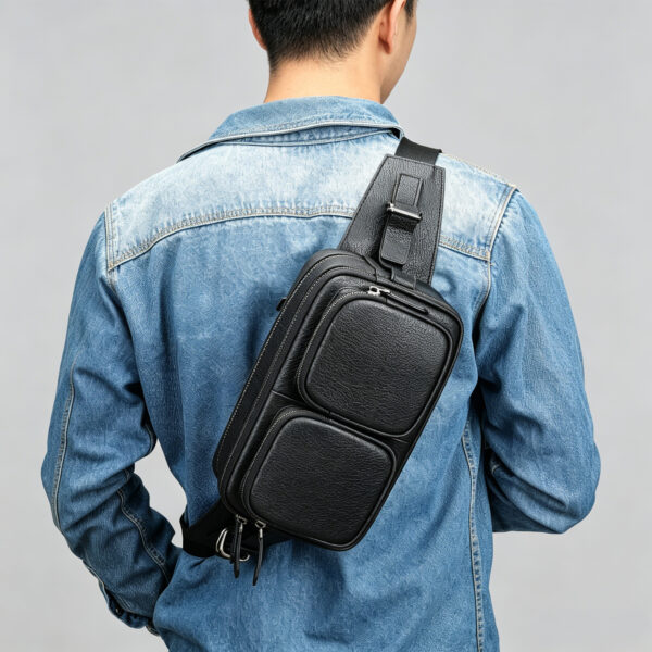 Cowhide Leather Sling Bag with Twin Front Pockets
