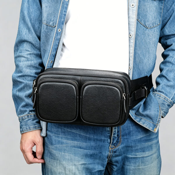 Cowhide Leather Sling Bag with Twin Front Pockets