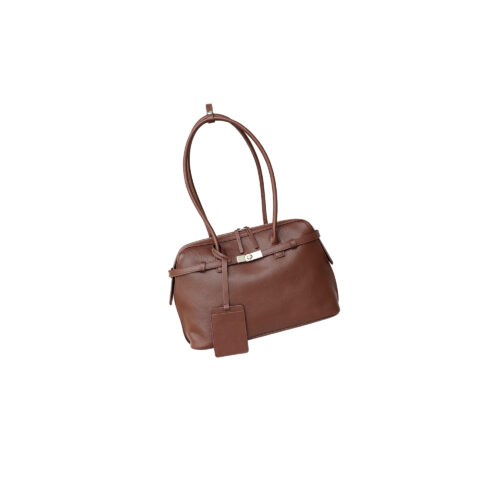 Cowhide Leather Shoulder Tote with Strap Detail