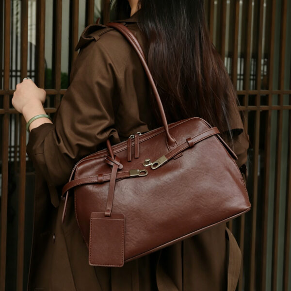Cowhide Leather Shoulder Tote with Strap Detail