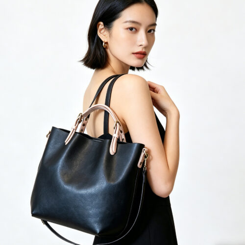 Cowhide Leather Tote with Contrast Handles