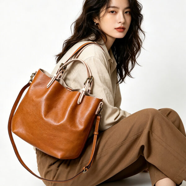 Cowhide Leather Tote with Contrast Handles