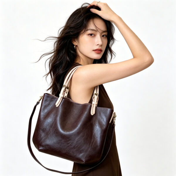 Cowhide Leather Tote with Contrast Handles