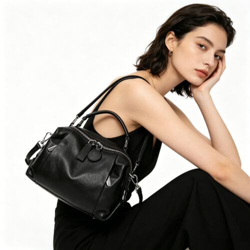 Three-Compartment Cowhide Leather Crossbody Bag