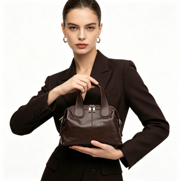 Cowhide Leather Boston Handbag