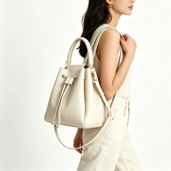 Cowhide Leather Drawstring Bucket Bag
