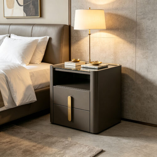 Two-Drawer Glass-Top Bedside Table