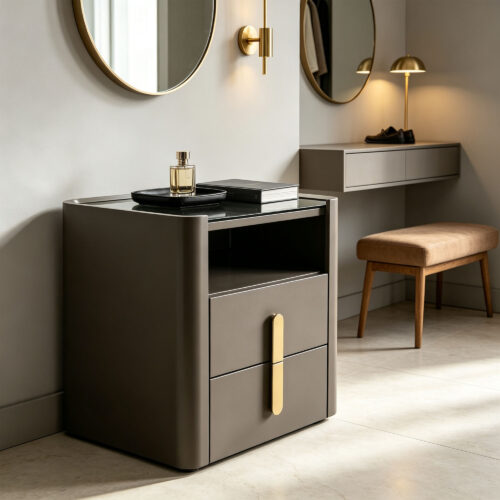 Two-Drawer Glass-Top Bedside Table
