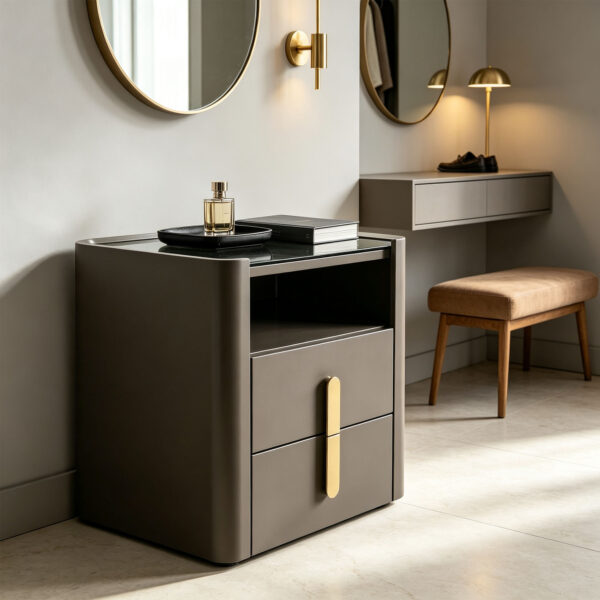 Two-Drawer Glass-Top Bedside Table