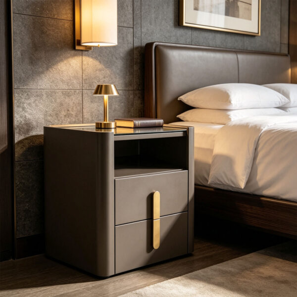 Two-Drawer Glass-Top Bedside Table