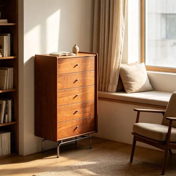 Five-Drawer Chest of Drawers with Walnut Finish