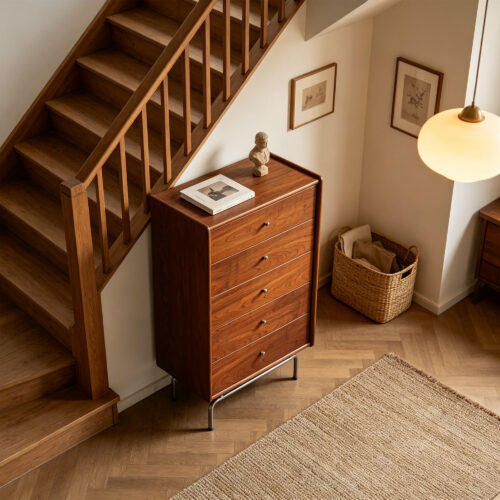 Five-Drawer Chest of Drawers with Walnut Finish