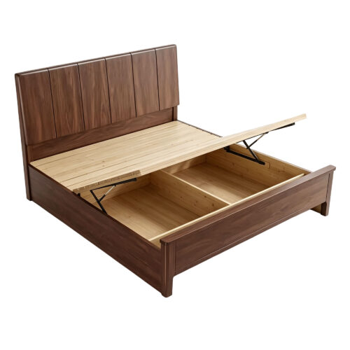 Valen Walnut-Finish Lift-Up Storage Bed Frame