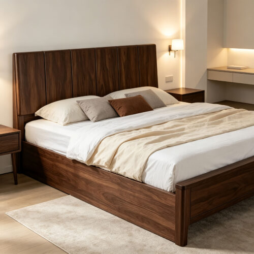 Valen Walnut-Finish Lift-Up Storage Bed Frame