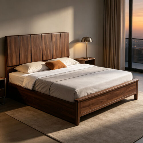 Valen Walnut-Finish Lift-Up Storage Bed Frame