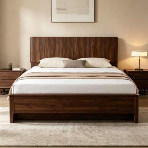 Valen Walnut-Finish Lift-Up Storage Bed Frame
