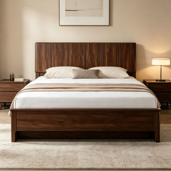 Valen Walnut-Finish Lift-Up Storage Bed Frame