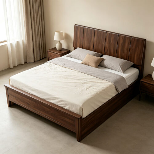 Valen Walnut-Finish Lift-Up Storage Bed Frame