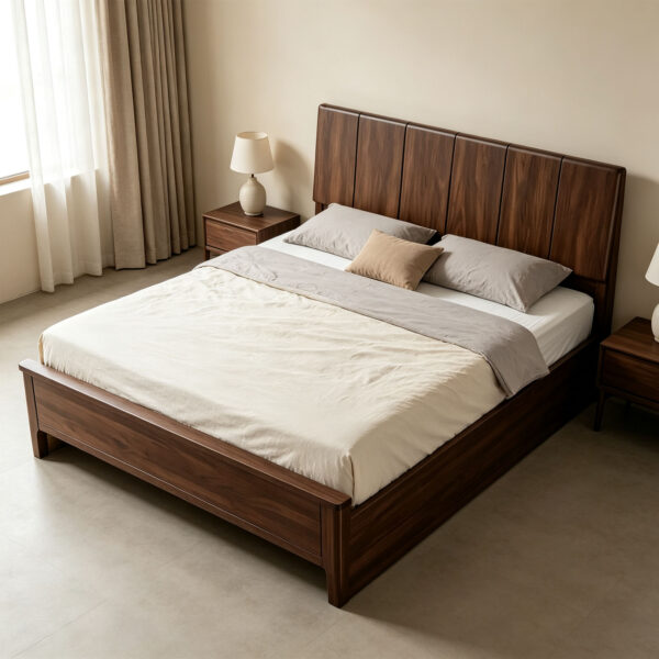 Valen Walnut-Finish Lift-Up Storage Bed Frame