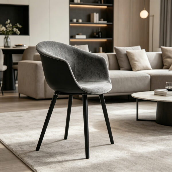 Velvet-Upholstered Shell Dining Chair
