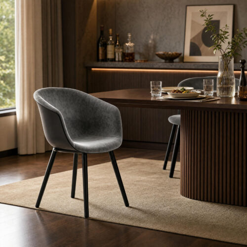 Velvet-Upholstered Shell Dining Chair