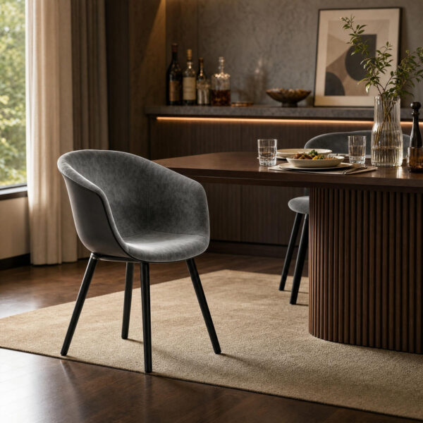 Velvet-Upholstered Shell Dining Chair