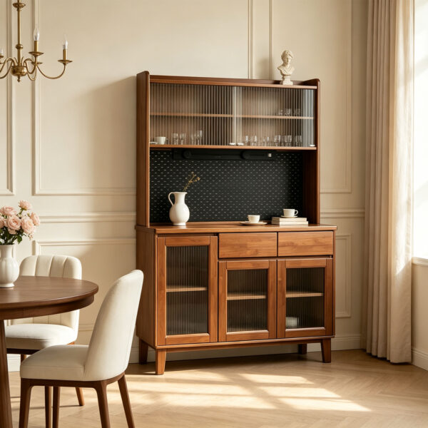 Walnut-Finish Dining Sideboard with Upper Storage
