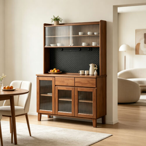 Walnut-Finish Dining Sideboard with Upper Storage