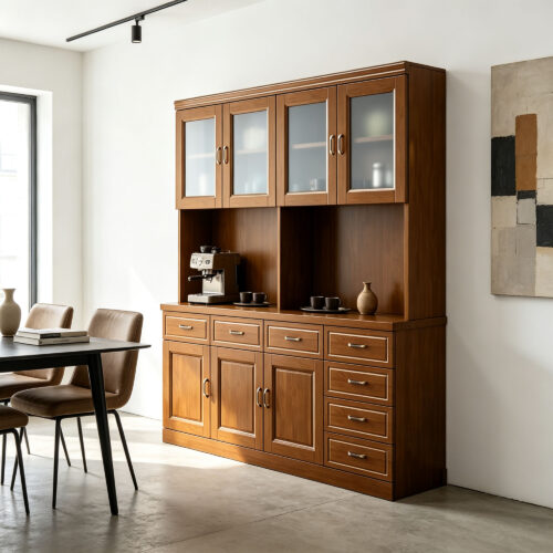 Four-Door Dining Sideboard with Walnut Finish